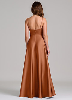 Azazie Amani Bridesmaid Dresses Copper A-Line Pleated Stretch Satin Dress image5