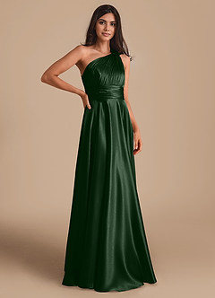 Azazie Charlize Bridesmaid Dresses Eucalyptus A-Line One Shoulder Metallic Satin Dress image3