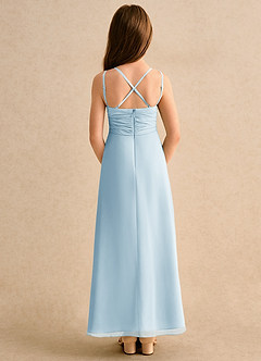 Azazie Zaida Junior Formal Robe Demoiselle D'honneur Fillette Robe Trapèze en Mousseline de soie Plissée Bleu Ciel image2