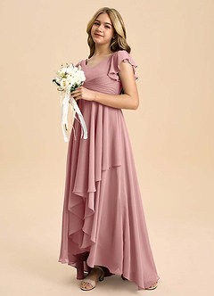 Azazie Caria Junior Dusty Rose A-Line Pleated Chiffon Dress image5