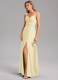 Azazie Terese Bridesmaid Dresses Lemon Sorbet A-Line Pleated Chiffon Dress image7