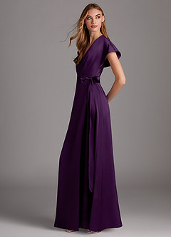 Azazie Nico Robes de demoiselle d'honneur Robe Trapèze en Satin extensible Col en V Grain De Raisin image2