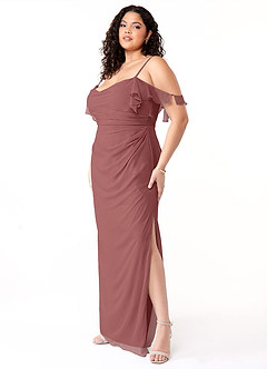 Azazie Emeralda Brautjungfernkleider Etui Schulterfrei Chiffon Kleid Amethyst image9