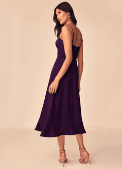 Azazie Dottie Bridesmaid Dresses Grape A-Line Stretch Satin Dress image5