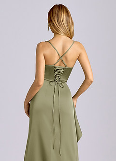 Azazie Sarai Jurken voor bruidsmeisjes Jurk van Stretch Satijn met Kolom Korset Pistache image2