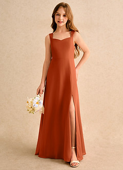 Azazie Makani Junior Formal Flower Girl Dresses Burnt Orange A-Line Sweetheart Neckline Chiffon Dress image5