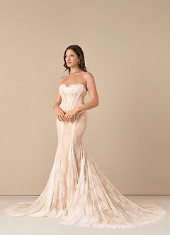 Azazie Katherine Robes de mariée Robe Sirène en Tulle Épaule décolletée Diamant Nude image6