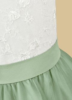 Azazie Vetty Flower Girl Dresses Ivory Dusty Sage A-Line Lace Tulle Dress image7