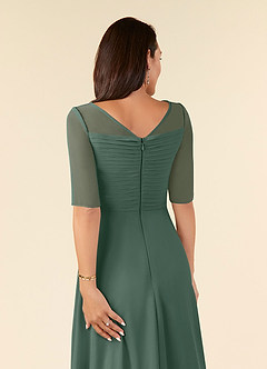 Azazie Naomi Mother of the Bride Dresses Sea Moss A-Line Boatneck Pleated Chiffon Dress image6