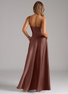 Azazie Elle Bridesmaid Dresses Espresso A-Line Pleated Stretch Satin Dress image7