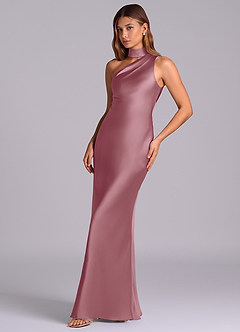 Azazie Seona Bridesmaid Dresses Vintage Mauve Mermaid One Shoulder Stretch Satin Dress image6