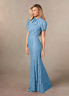 Azazie Carleannia Mother of the Bride Dresses Steel Blue Mermaid Lace Chiffon Dress image2