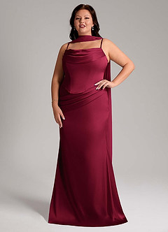 Azazie Sorrel Bridesmaid Dresses Burgundy Mermaid Strapless Stretch Satin Convertible Dress image10
