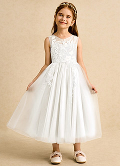 Azazie Sundae Abiti da Ragazza di Fiori Abito Principessa in Pizzo Avorio image6