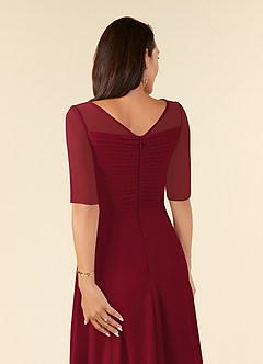 Azazie Naomi Kleider für die Brautmutter A-Linie Bootshals Gefaltet Chiffon Kleid Burgunderrot image6