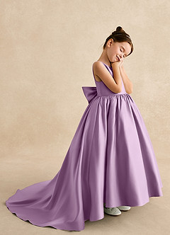 Azazie Mimia Flower Girl Dresses Wisteria A-Line Bow Matte Satin Dress image4