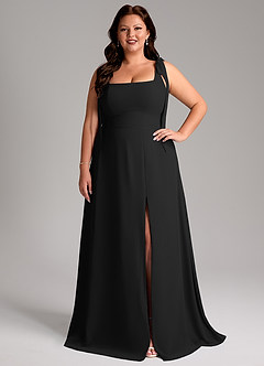 Azazie Debra Bridesmaid Dresses Black A-Line with Pockets Chiffon Convertible Dress image8