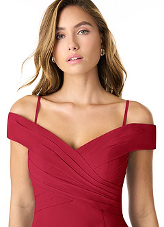Azazie Lecia Vestidos de damas de honor Vestido de Escarlata de Gasa de Imperio Convertible con Plisado fuera del hombro image2