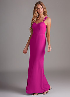 Azazie Denice Vestidos de damas de honor Vestido de Fucsia de Gasa de Recto con Plisado image3