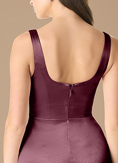 Azazie Joyce Bridesmaid Dresses Cabernet A-Line Side Slit Metallic Satin Dress image5