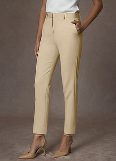Whitney Champagne Structured Stretch Full Length Dress Pants