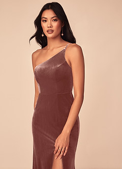 Azazie Kala Bridesmaid Dresses Rustic Rose A-Line One Shoulder Velvet Dress image6