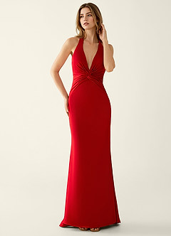 Clio Red Satin V-neck Mermaid Prom Dress image5