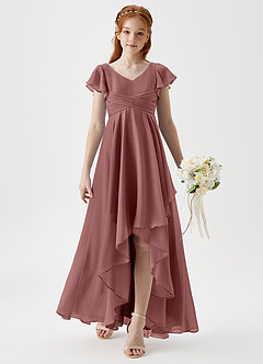 Azazie Caria Junior Desert Rose A-Line Pleated Chiffon Dress image3