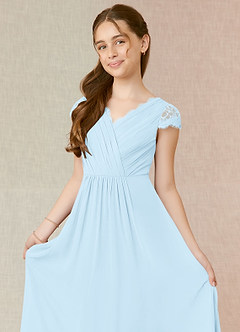 Azazie Veda A-Line Lace Chiffon Floor-Length Junior Bridesmaid Dress image5