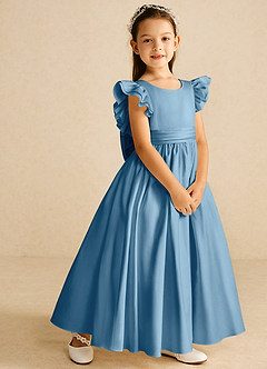 Azazie Piglette Flower Girl Dresses Steel Blue A-Line Bow Matte Satin Dress image5
