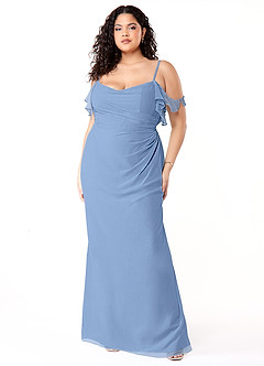 Azazie Emeralda Vestidos de damas de honor Vestido de Azul Acero de Gasa de Recto con Vestidos sin tirantes image7