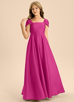 Azazie Rowena Junior Vestido de Fucsia de Satén Elástico de Corte en A con Lazo image4