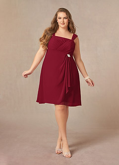 Azazie Olivia Mother of the Bride Dresses Burgundy A-Line Square Neckline Pleated Chiffon Dress image9