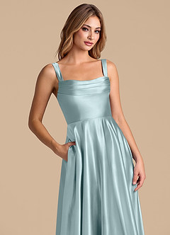 Azazie Shaude 신부 들러리 드레스 A라인 주름진 메탈릭 새틴 바닥 길이 드레스 image2