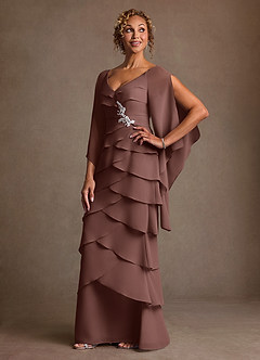 Azazie Arabinda Abiti per la Madre della Sposa Abito Tubino in Chiffon Increspato Espresso image3