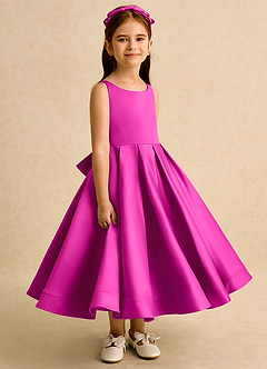 Azazie Babs Blumenmädchenkleider Ballkleid Plissee Matte Satin Kleid Fuchsia image3