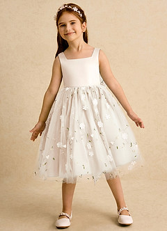 Azazie Bean Vestidos de florista Vestido Alabastro Branco de Tule de Vestido de baile com Arco image3