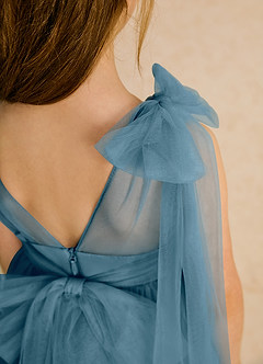 Azazie Dori Robe Demoiselle D'honneur Fillette Robe Trapèze en Tulle Rayé Bermude image8
