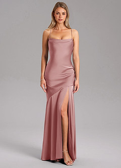 Azazie Grata Robes de demoiselle d'honneur Robe Fourreau en Satin extensible Fente Latérale Rose Poussiéreuse image3