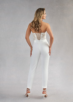 Azazie Tiffany Wedding Dresses Diamond White Nude Pant Styles Lace Stretch Crepe Dress image9