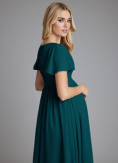 Azazie Verna Maternity Bridesmaid Dresses A-Line V-Neck Ruched Chiffon Floor-Length Dress image7