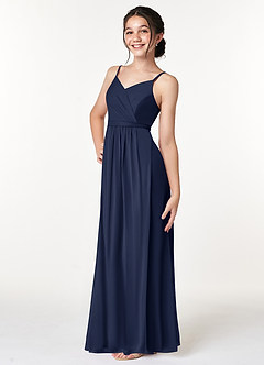 Azazie Luxy Junior Dark Navy Pleated Mesh Dress image5