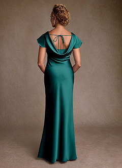 Azazie Shelby Moeder van de bruid jurken Zeemeermin Jurk van Stretch Satijn Geplooid Pauw image2