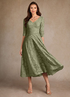 Azazie Durant Mother of the Bride Dresses Pistachio A-Line Pleated Floral Burnout Dress image2