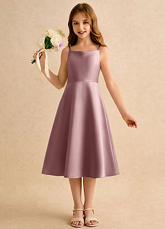 Azazie Jaella Sukienki dla dziewczynek sypiących kwiaty Linia A Pofałdowany Matowy satynowy Długość herbaty Sukienka image4