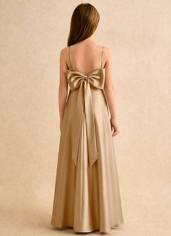 Azazie Joella Girls Formal Flower Girl Dresses Gold A-Line Pleated Stretch Satin Dress image1
