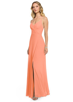 Azazie Davis Bridesmaid Dresses Sunset A-Line V-Neck Chiffon Dress image3