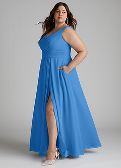 Azazie Karina Bridesmaid Dresses Blue Jay A-Line Pleated Chiffon Dress image7
