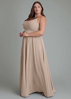 Azazie Amani Robes de demoiselle d'honneur Robe Trapèze en Mousseline de soie Plissé Taupe image11