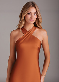 Azazie Doretta Bridesmaid Dresses Cinnamon Mermaid Pleated Stretch Satin Dress image5